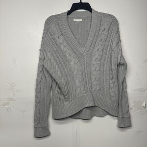 Aéropostale Women’s Light Gray Cable Knit Sweater Size L Cozy Pullover